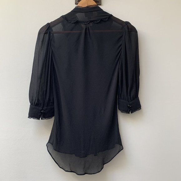 Temperley London Blouse Top Size UK 8 Short Sleeves Silk? Black Delicate - Picture 7 of 7